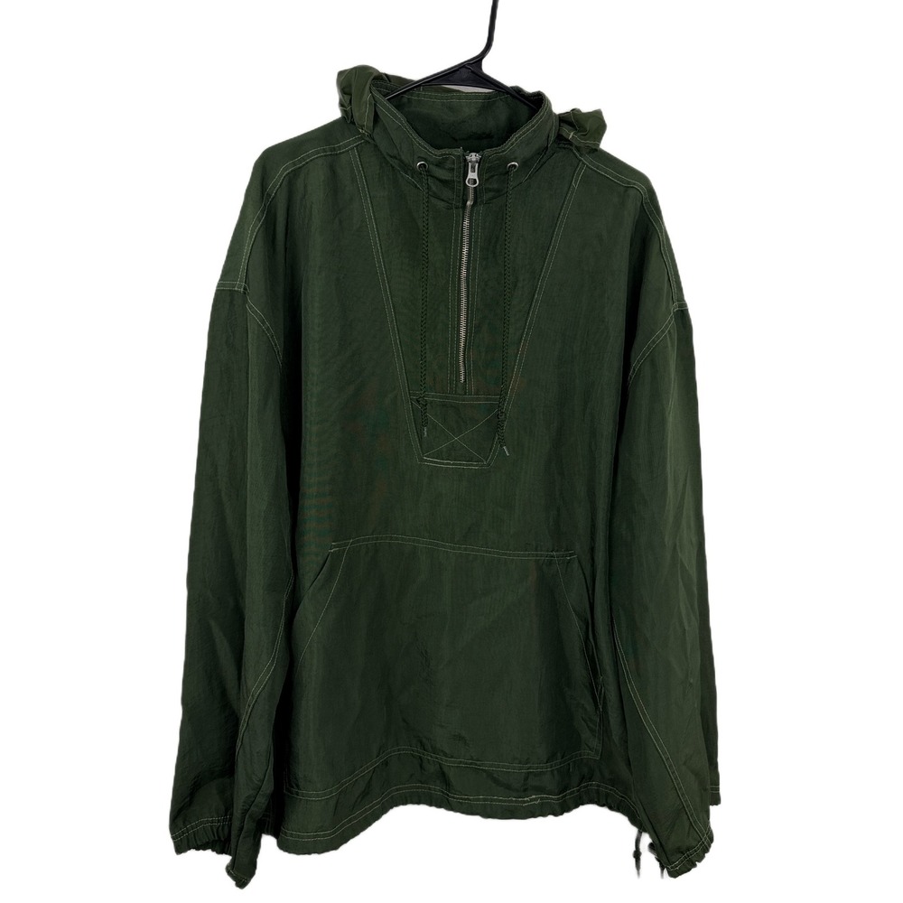 Vtg Y2K Old Navy Anorak Mens Large Green Pullover Half Zip Nylon Hideaway Hood
